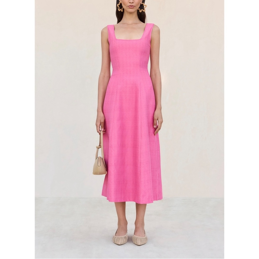 NWT Cult Gaia Midi Pink Linen-Blend Leigh Open-Back Dress - Picture 1 of 9